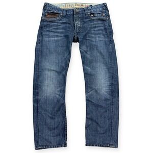 Guess Premium Jeans Women's 33 Blue Medium Wash Button Fly Straight Whiskered